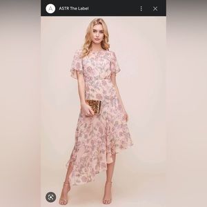ASTR the label asymmetrical pink midi flutter sleeve dress NWT sz M